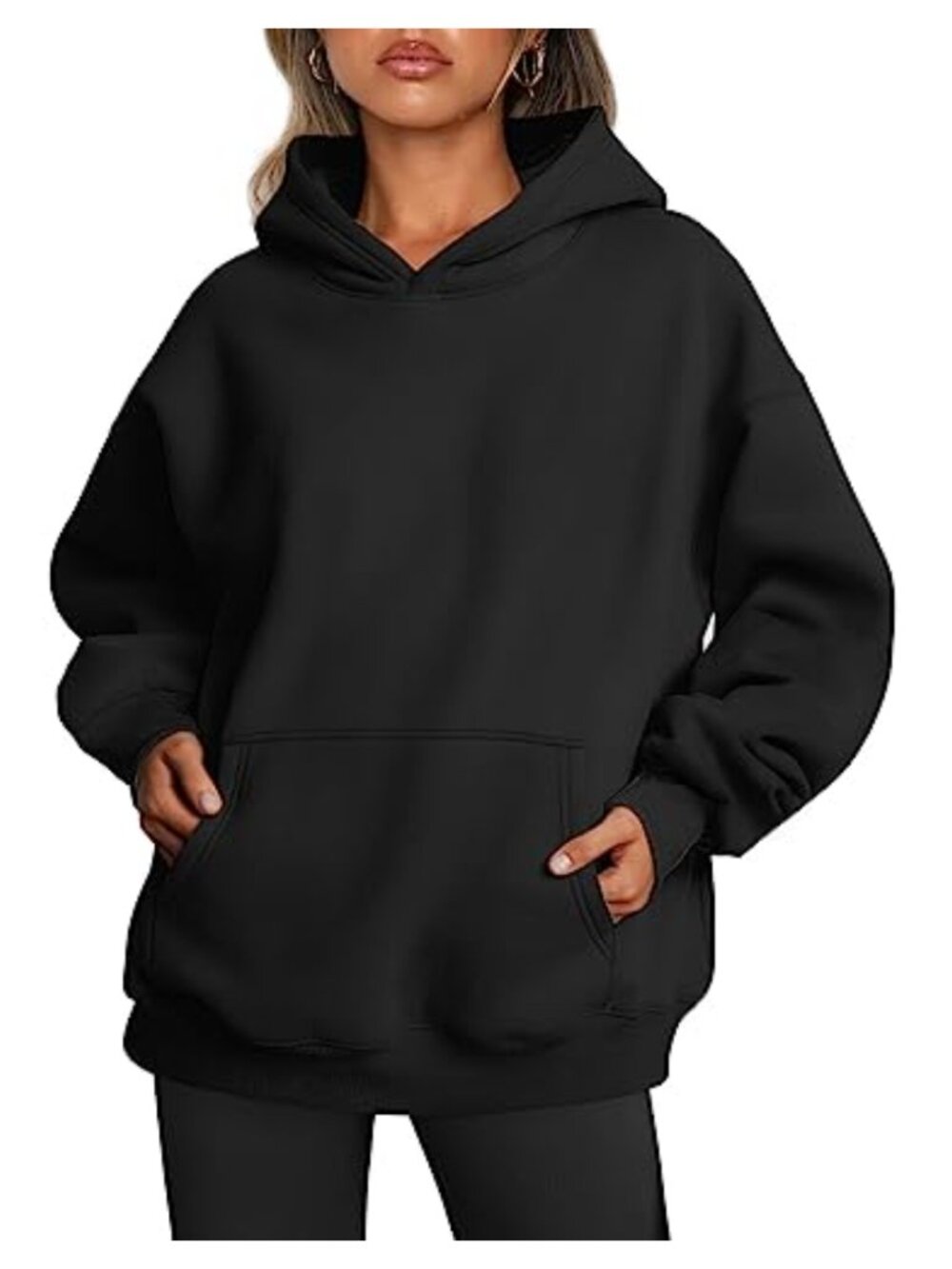 Womens Oversized Fleece Hoodie 50% Cotton Pullover Kangaroo Pocket